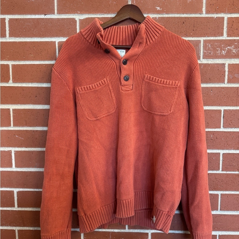 Lucky Brand Men’s Shawl Collar Button-Up Sweater Rust Orange Size Large